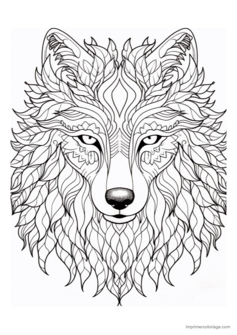 coloriage loup mandala tete poils plumes - dessin gratuit &agrave; imprimer