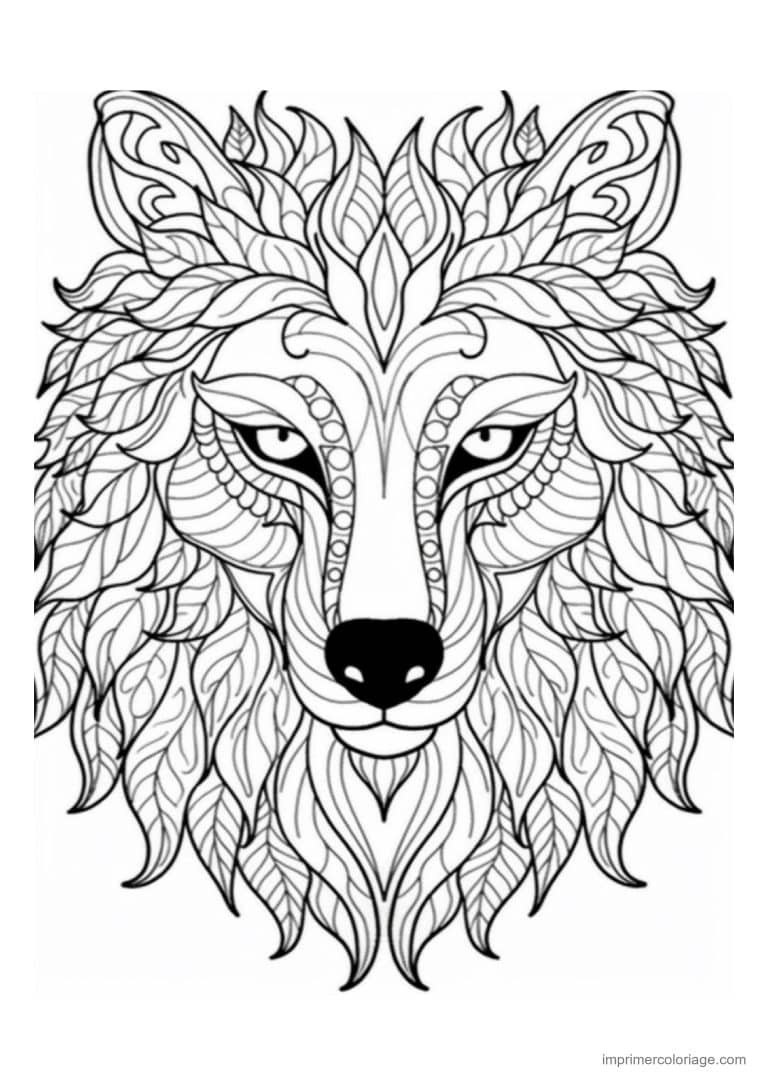 coloriage loup mandala tete regard intense - dessin gratuit &agrave; imprimer