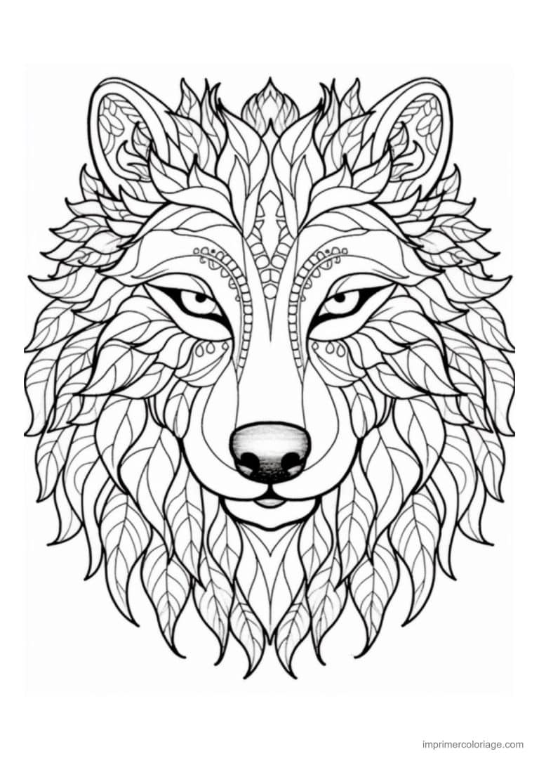coloriage loup mandala tete sourcils ornes - dessin gratuit &agrave; imprimer