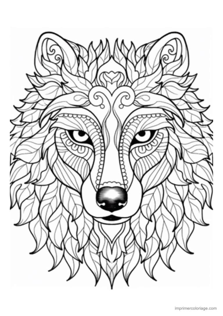 coloriage loup mandala tete volutes front - dessin gratuit &agrave; imprimer