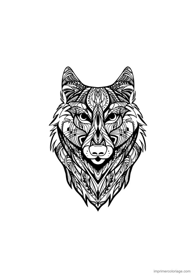 coloriage loup mandala visage geometrique tribal - dessin gratuit &agrave; imprimer