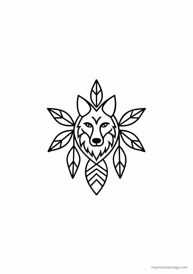 coloriage loup mandala visage plumes tribal - dessin gratuit &agrave; imprimer