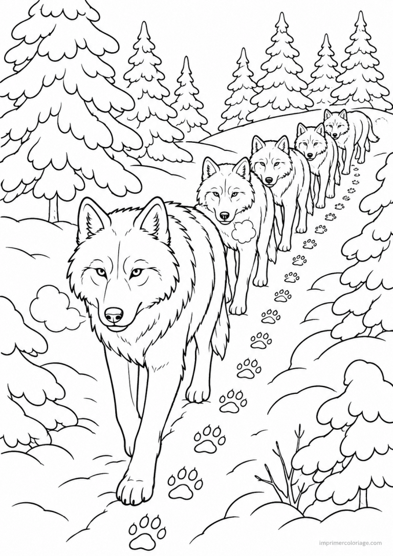 coloriage loups neige foret file hiver à imprimer coloriage loups neige foret file hiver - dessin gratuit à imprimer