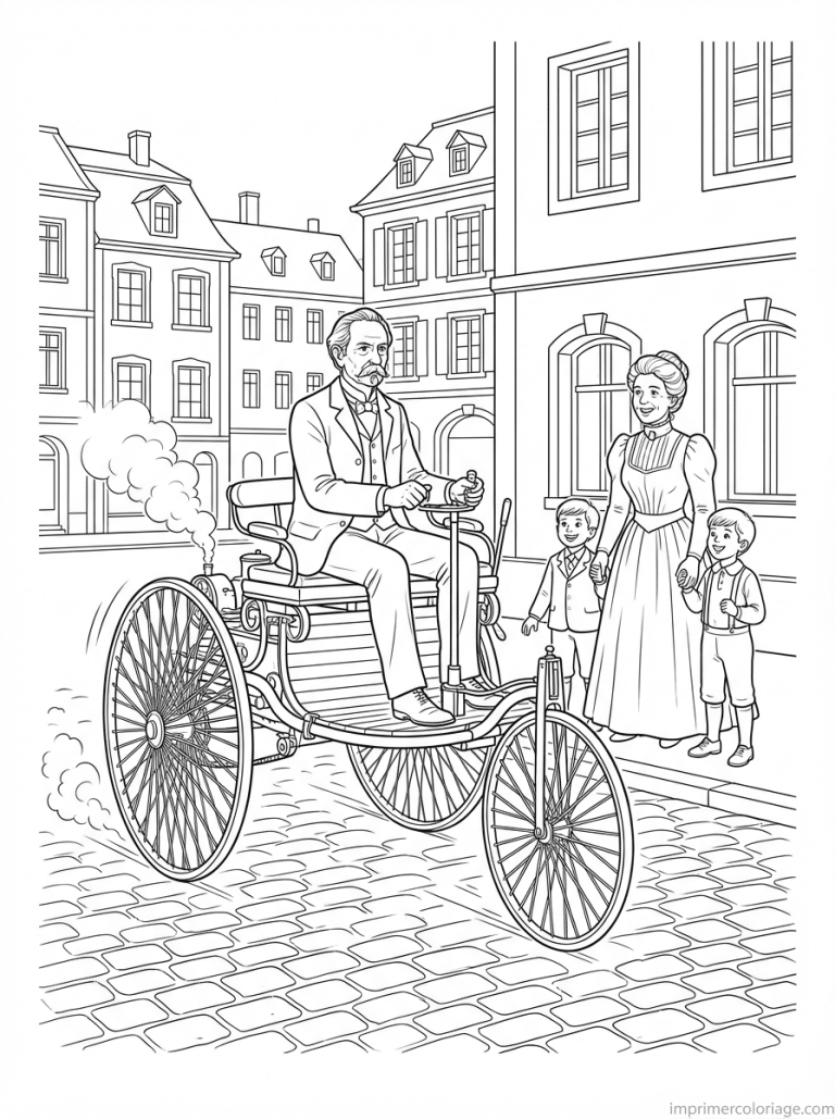 coloriage mercedes benz patent motorwagen 1886 - dessin gratuit &agrave; imprimer