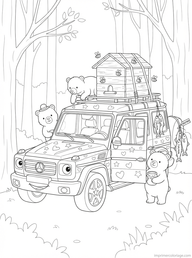 coloriage mercedes cute gclass ours foret - dessin gratuit &agrave; imprimer