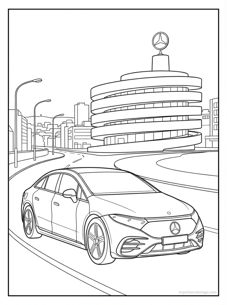 coloriage mercedes eqs stuttgart musee nuit - dessin gratuit &agrave; imprimer