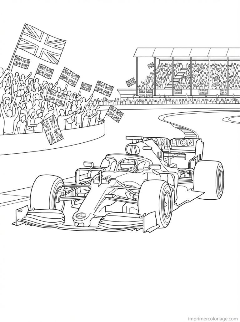 coloriage mercedes f1 silverstone drapeaux - dessin gratuit &agrave; imprimer