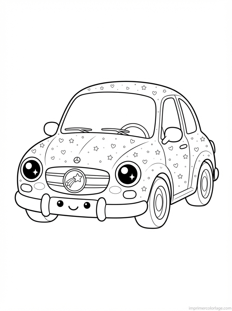 coloriage mercedes kawaii etoile coeurs - dessin gratuit &agrave; imprimer