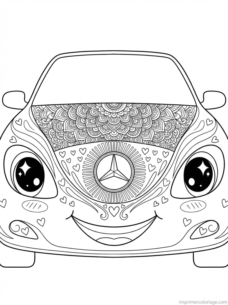 coloriage mercedes kawaii visage mandala - dessin gratuit &agrave; imprimer