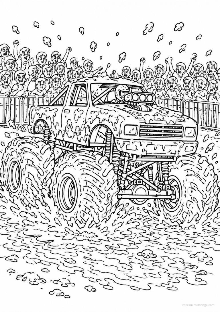 coloriage monster truck boue foule arene - dessin gratuit &agrave; imprimer