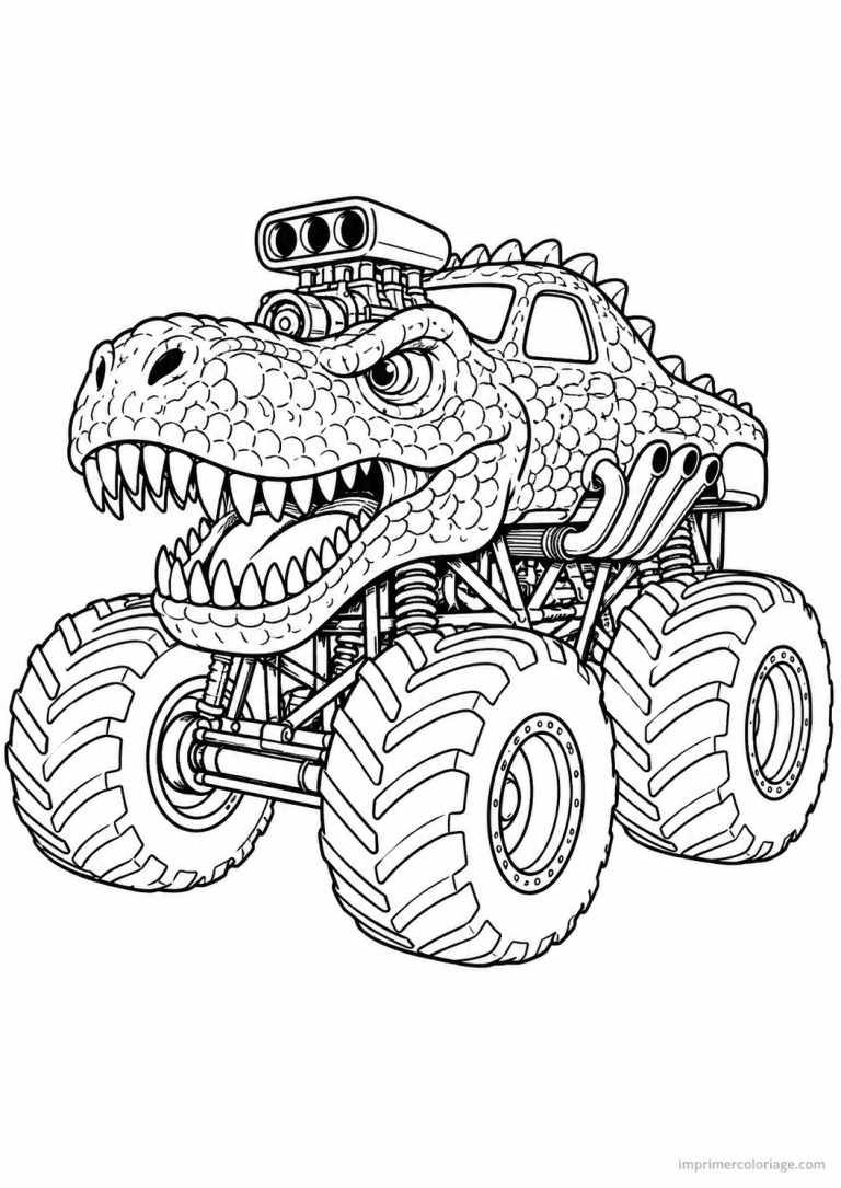 coloriage monster truck dinosaure trex - dessin gratuit &agrave; imprimer