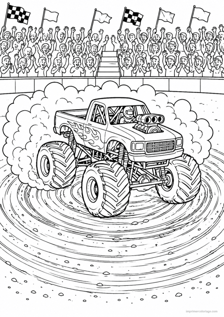 coloriage monster truck donut fumee cercle - dessin gratuit &agrave; imprimer