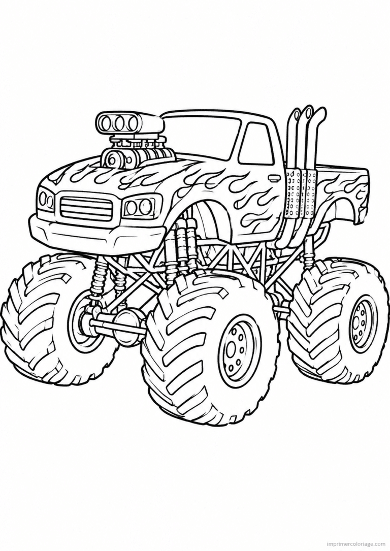 coloriage monster truck flammes carrosserie - dessin gratuit &agrave; imprimer
