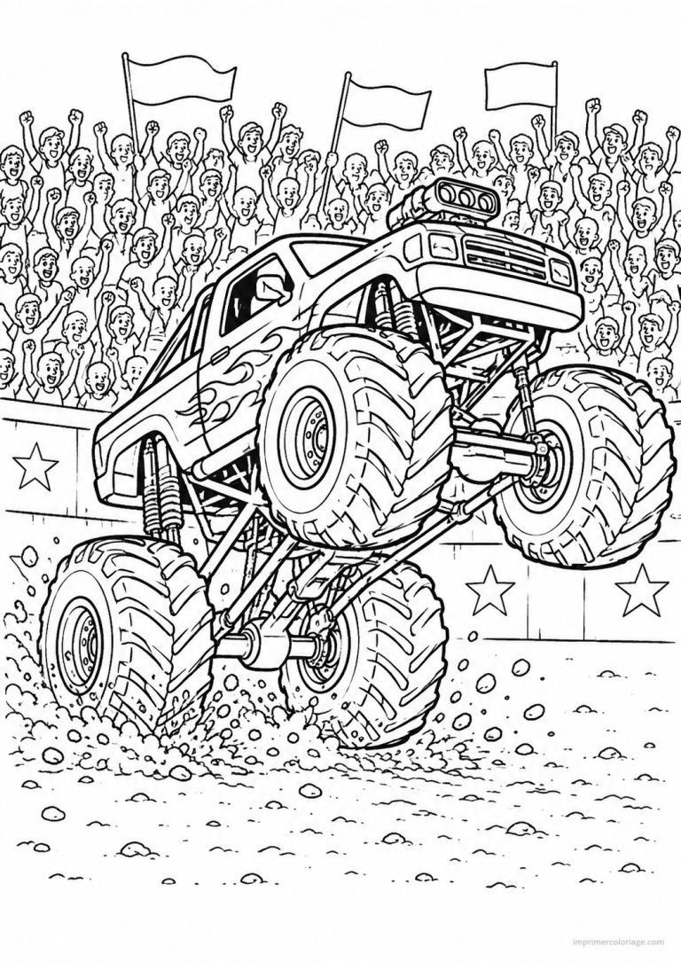 coloriage monster truck wheeling foule arene - dessin gratuit &agrave; imprimer