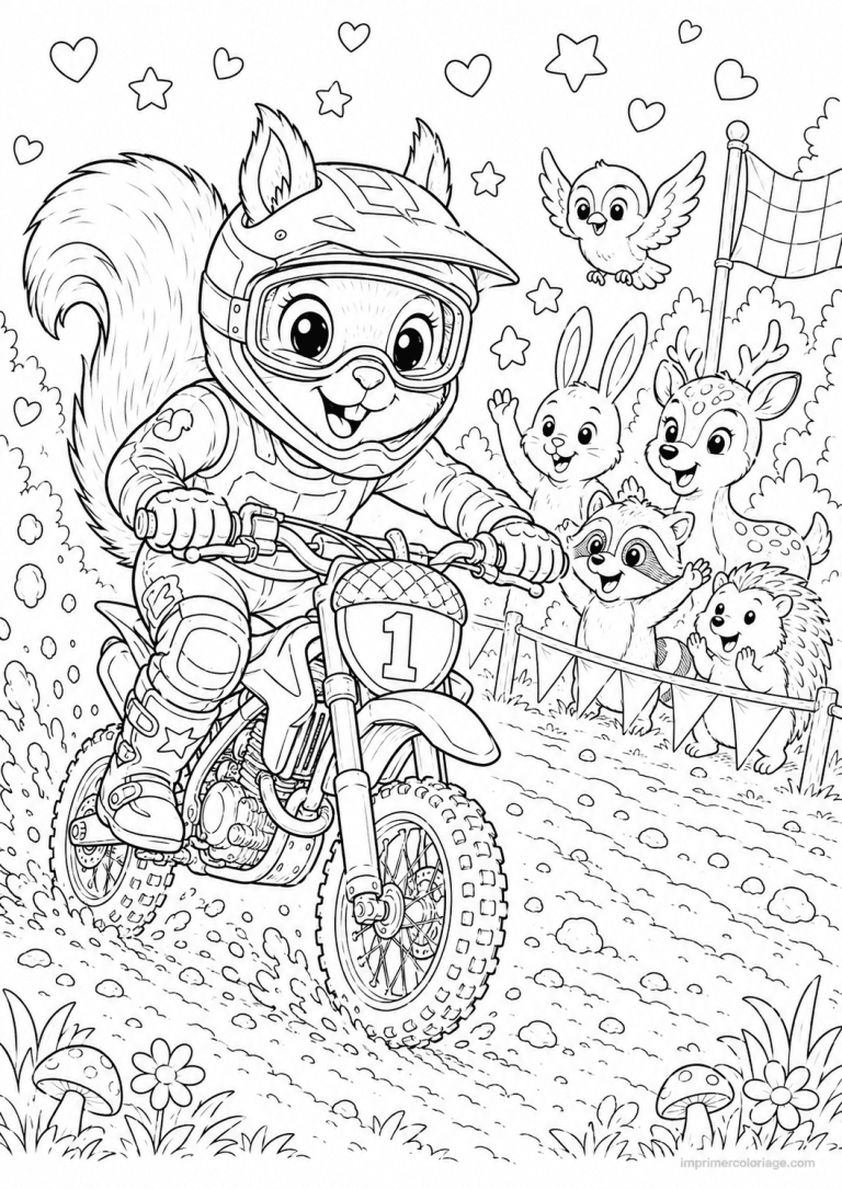 coloriage moto cross cute ecureuil pilote - dessin gratuit &agrave; imprimer