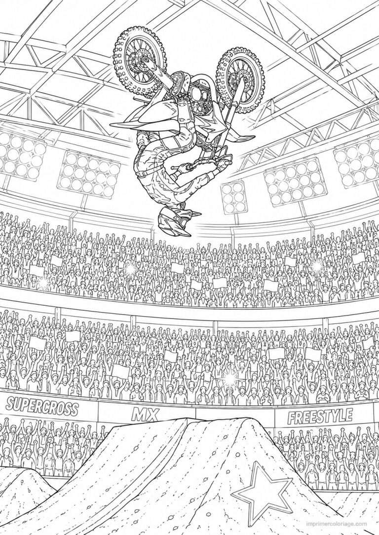 coloriage moto cross scene depart grille - dessin gratuit &agrave; imprimer
