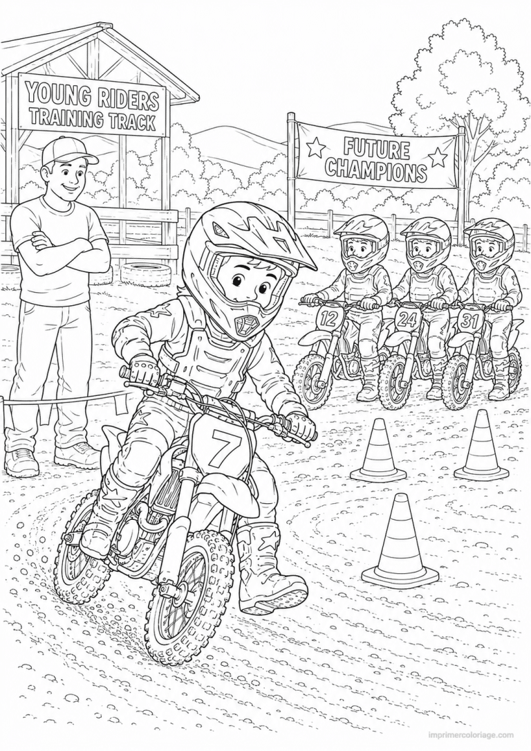 coloriage moto cross scene enfant piste - dessin gratuit &agrave; imprimer