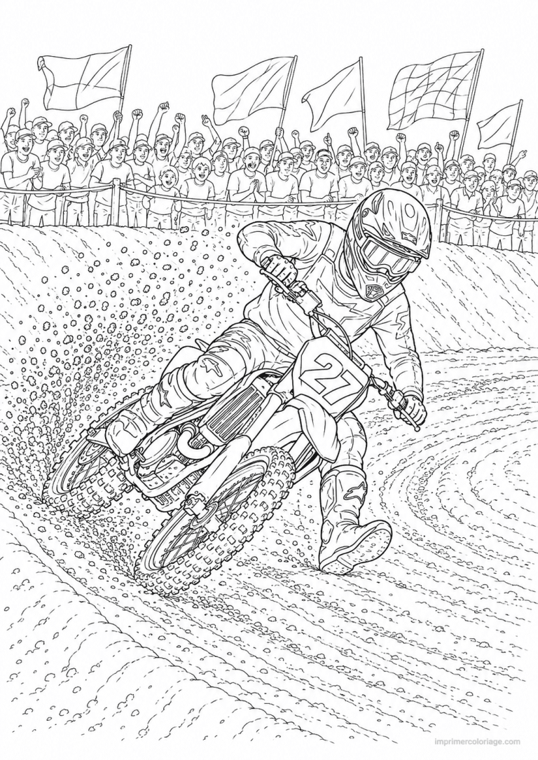 coloriage moto cross scene virage glisse - dessin gratuit &agrave; imprimer