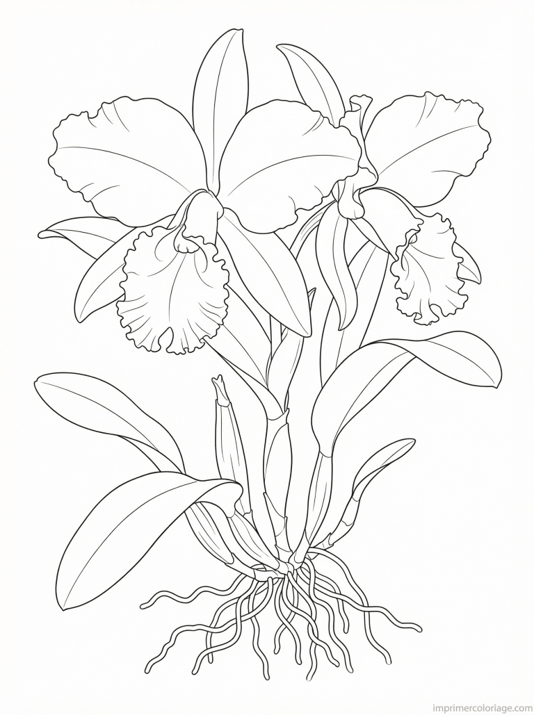 coloriage orchidee cattleya trompette - dessin gratuit &agrave; imprimer