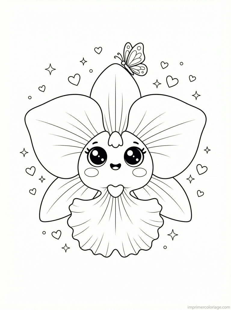 coloriage orchidee cute visage papillon - dessin gratuit &agrave; imprimer