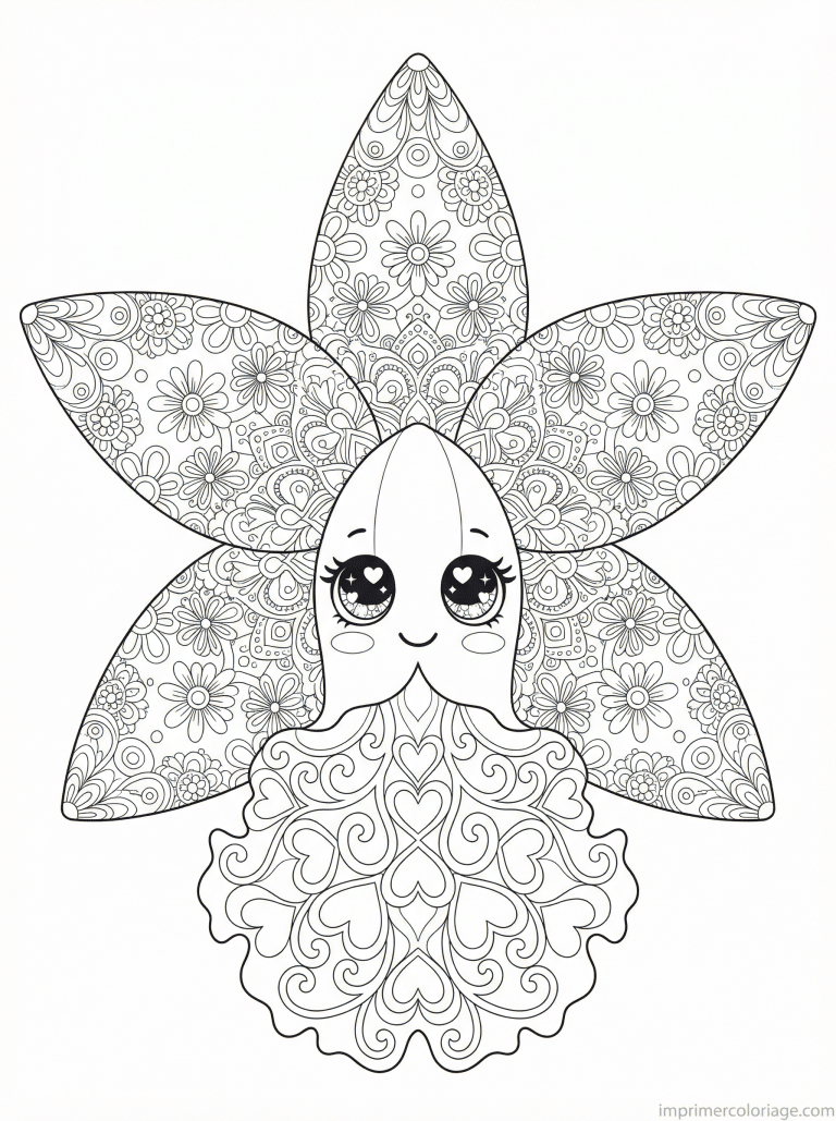 coloriage orchidee kawaii dessus mandala - dessin gratuit &agrave; imprimer