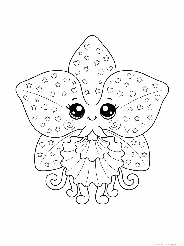 coloriage orchidee kawaii petales coeurs - dessin gratuit &agrave; imprimer