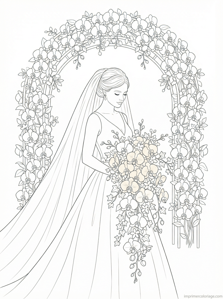 coloriage orchidee mariage bouquet mariee - dessin gratuit &agrave; imprimer