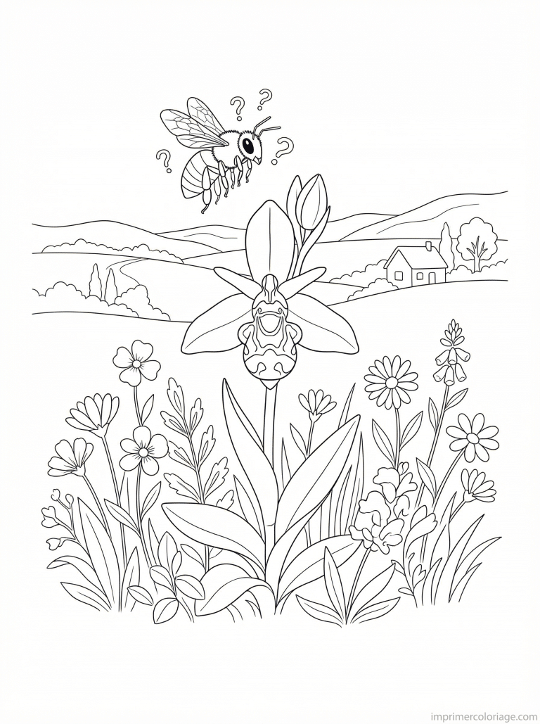 coloriage orchidee ophrys abeille prairie - dessin gratuit &agrave; imprimer