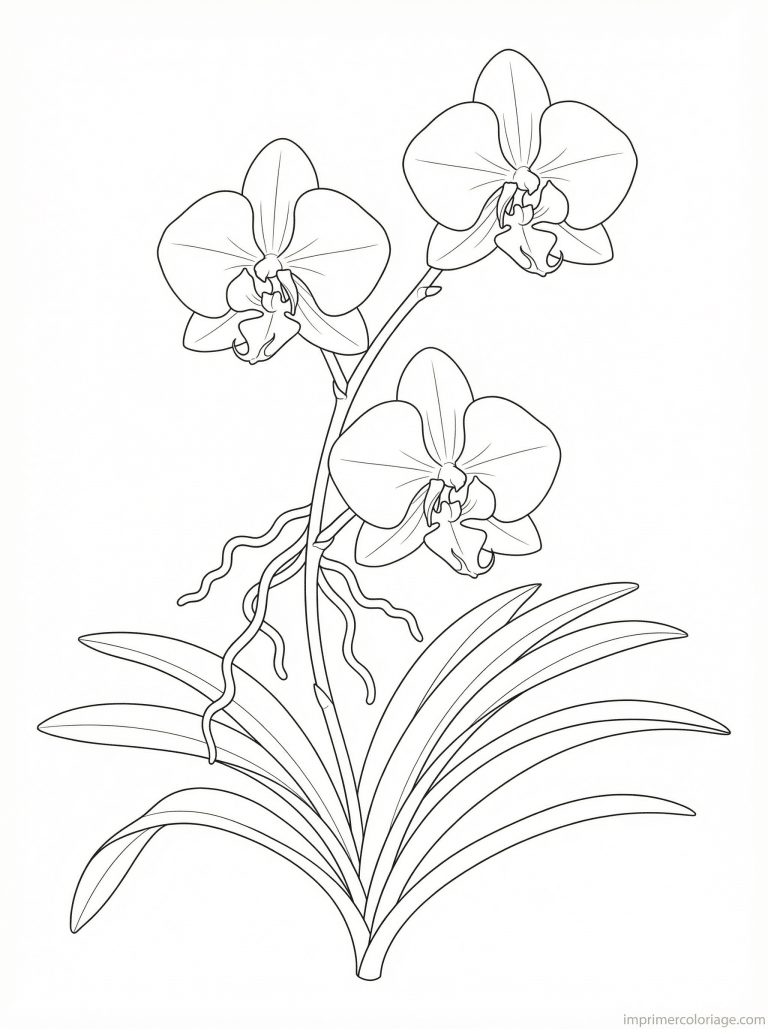coloriage orchidee simple tige - dessin gratuit &agrave; imprimer