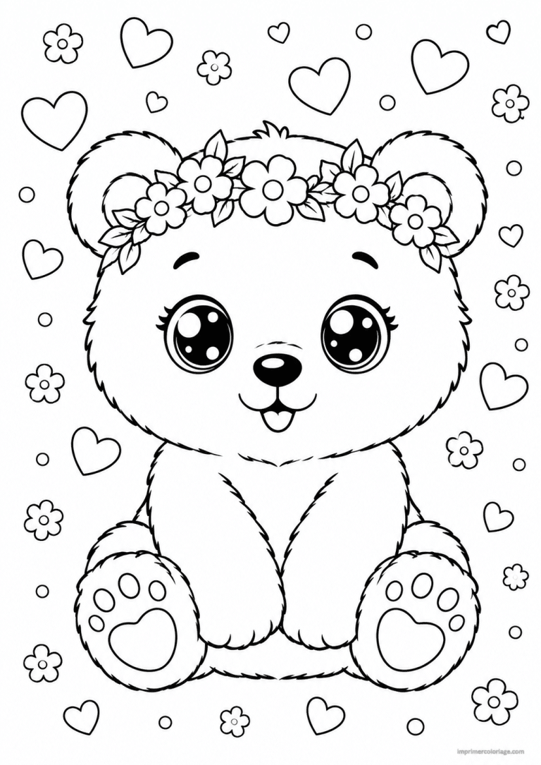 coloriage ours cute couronne coeurs à imprimer coloriage ours cute couronne coeurs - dessin gratuit à imprimer