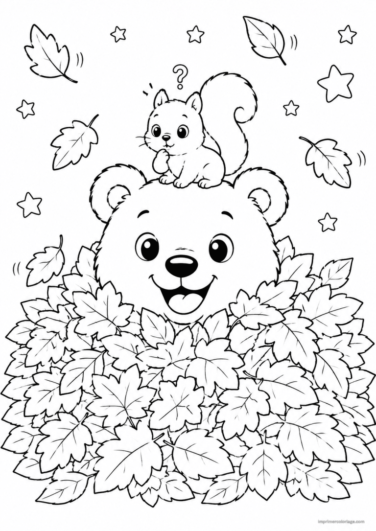 coloriage ours cute feuilles ecureuil à imprimer coloriage ours cute feuilles ecureuil - dessin gratuit à imprimer