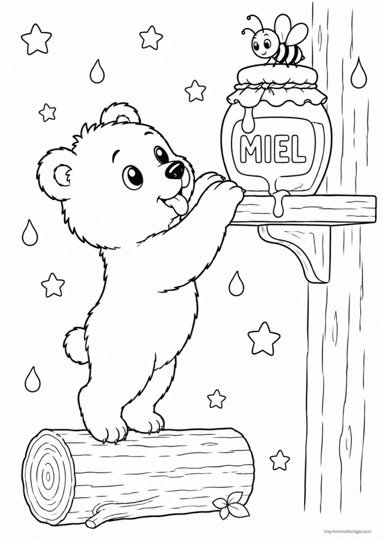 coloriage ours cute miel bocal abeille à imprimer coloriage ours cute miel bocal abeille - dessin gratuit à imprimer