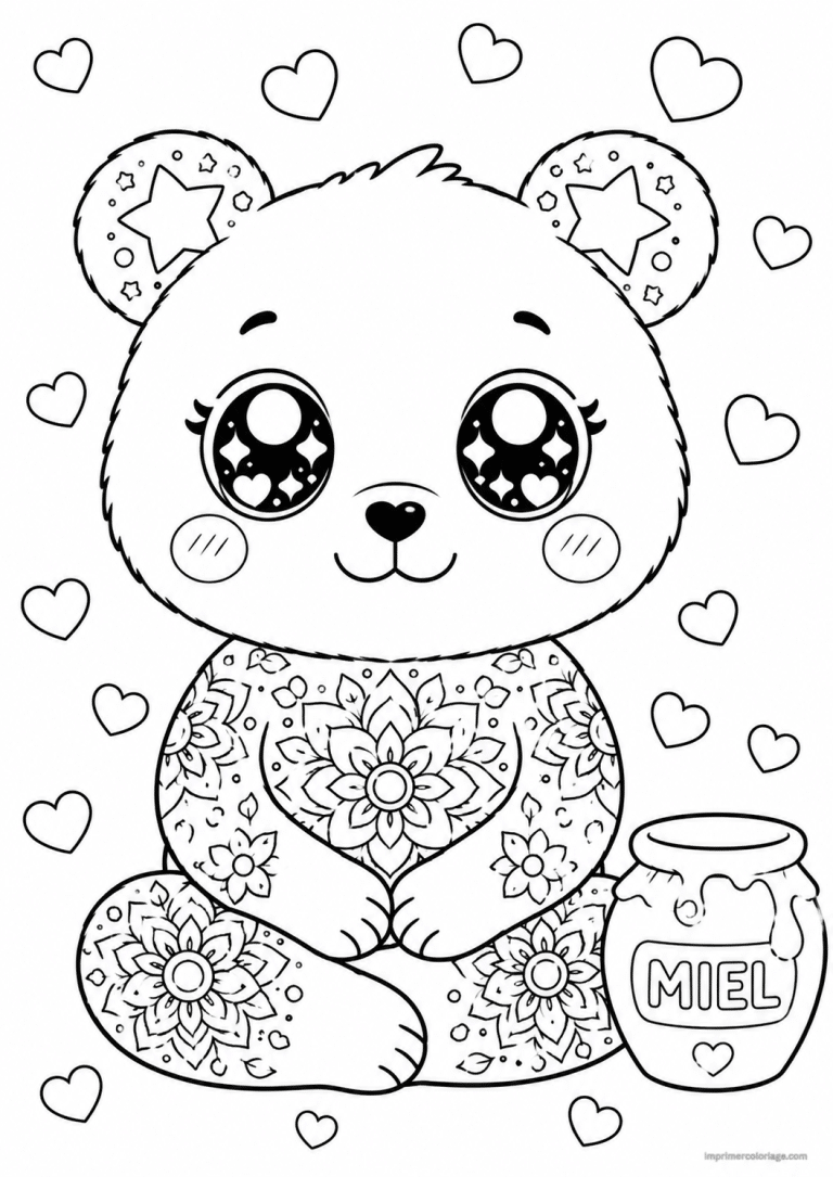 coloriage ours kawaii mandala miel à imprimer coloriage ours kawaii mandala miel - dessin gratuit à imprimer