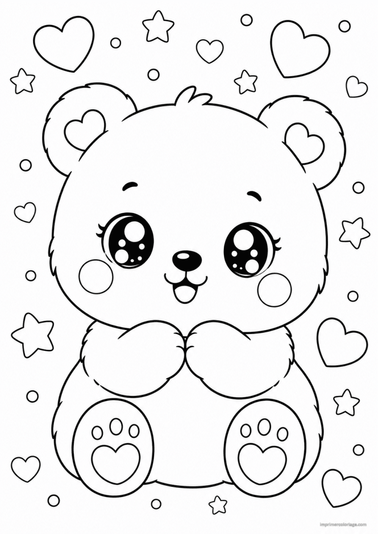 coloriage ours kawaii rondes coeurs à imprimer coloriage ours kawaii rondes coeurs - dessin gratuit à imprimer
