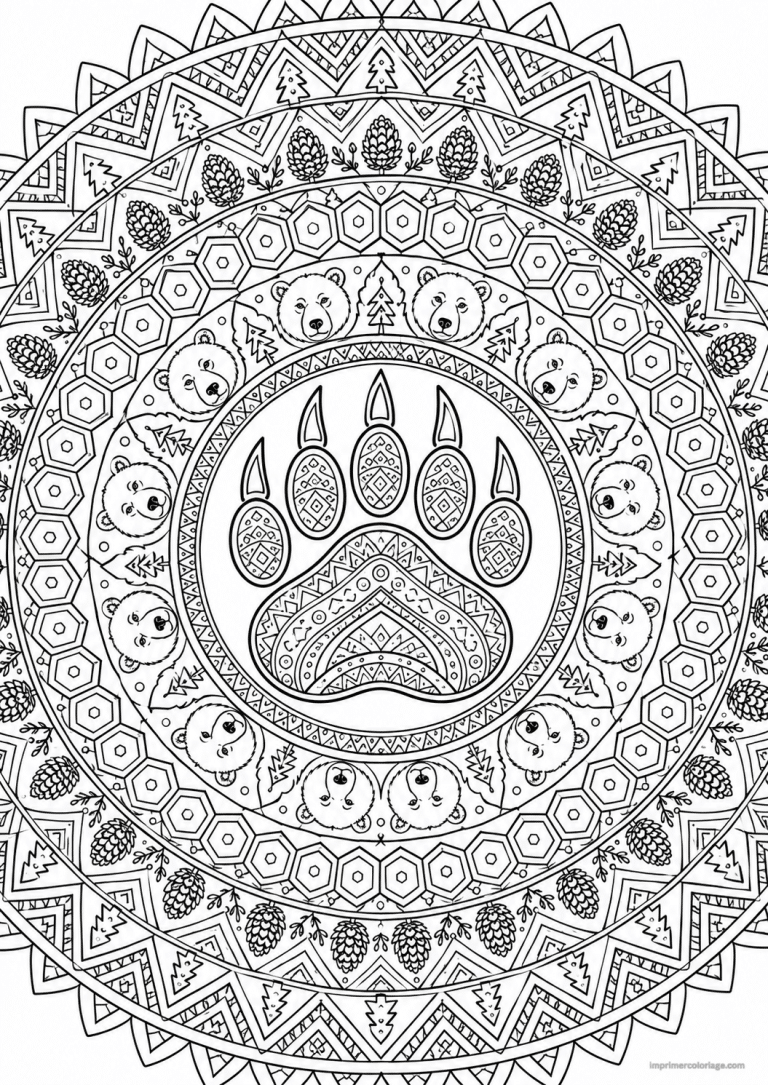 coloriage ours mandala patte centre à imprimer coloriage ours mandala patte centre - dessin gratuit à imprimer