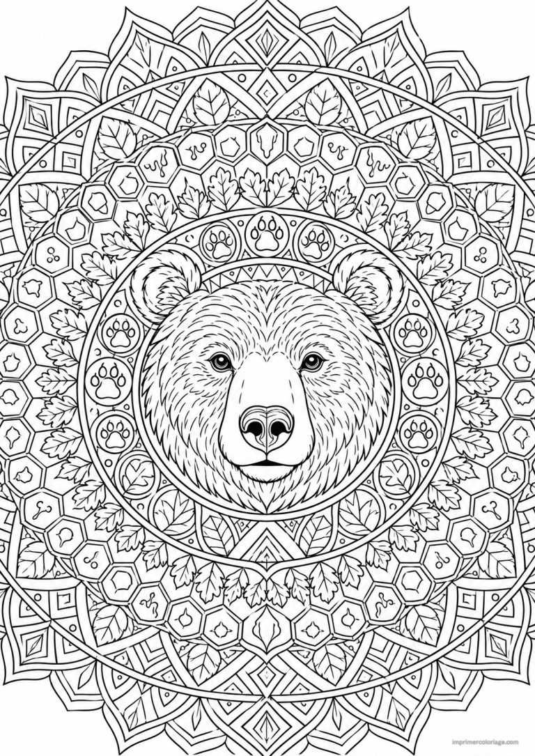 coloriage ours mandala visage centre à imprimer coloriage ours mandala visage centre - dessin gratuit à imprimer