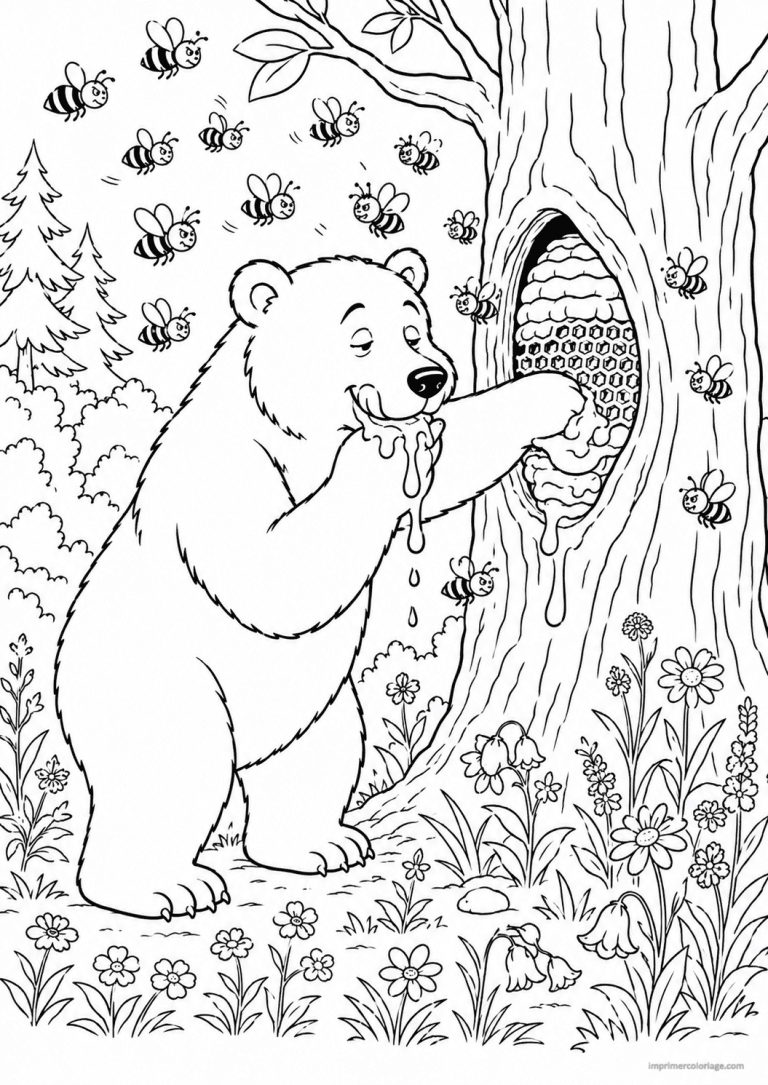 coloriage ours miel abeilles arbre à imprimer coloriage ours miel abeilles arbre - dessin gratuit à imprimer