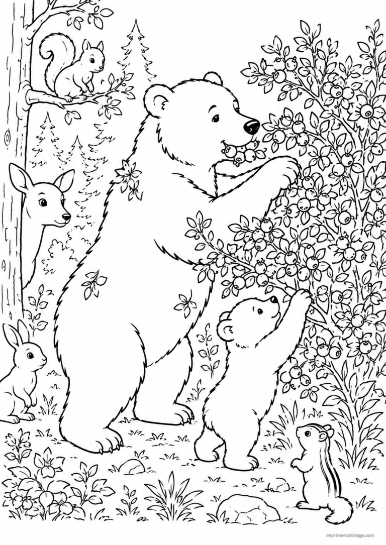 coloriage ours myrtilles cueillette ourson à imprimer coloriage ours myrtilles cueillette ourson - dessin gratuit à imprimer