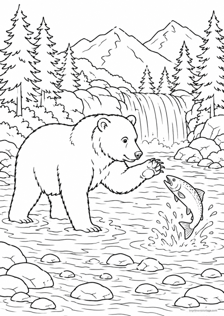 coloriage ours peche saumon riviere à imprimer coloriage ours peche saumon riviere - dessin gratuit à imprimer