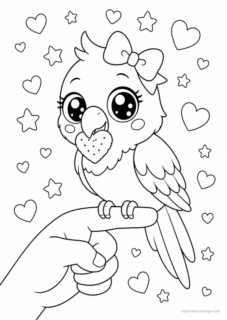 coloriage perroquet cute doigt coeur - dessin gratuit &agrave; imprimer