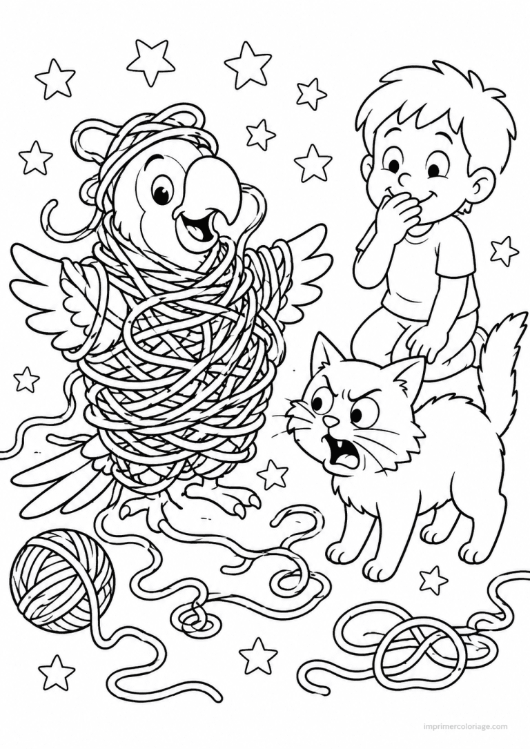 coloriage perroquet cute laine chat - dessin gratuit &agrave; imprimer
