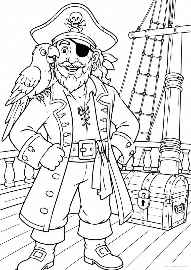 coloriage perroquet pirate epaule navire - dessin gratuit &agrave; imprimer