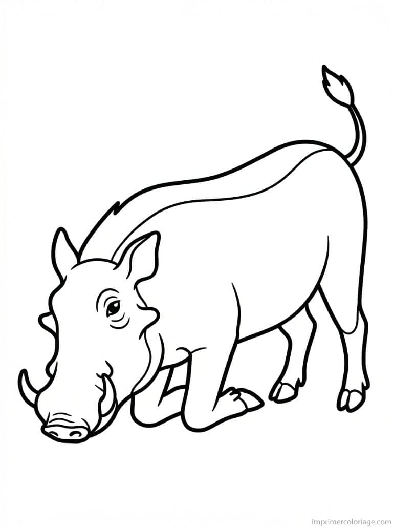 coloriage phacochère agenouille broute à imprimer coloriage phacochère agenouille broute - dessin gratuit à imprimer