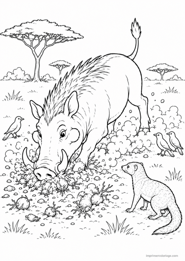 coloriage phacochere boit zebres girafe à imprimer coloriage phacochere boit zebres girafe - dessin gratuit à imprimer