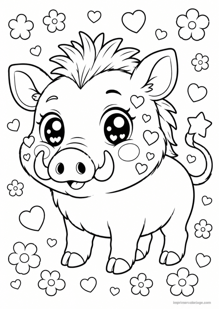 coloriage phacochere kawaii visage fleurs à imprimer coloriage phacochere kawaii visage fleurs - dessin gratuit à imprimer