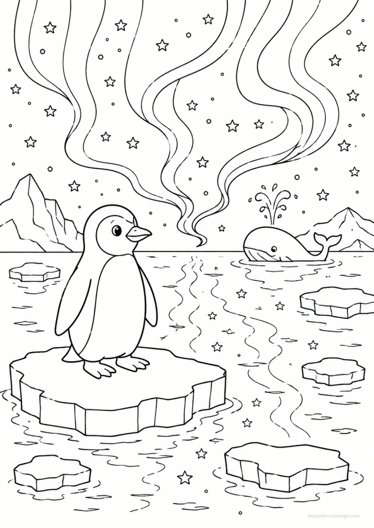 coloriage pingouin aurore banquise baleine - dessin gratuit &agrave; imprimer