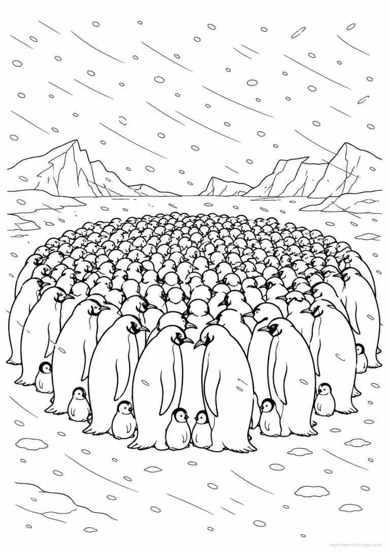 coloriage pingouin colonie blizzard groupe - dessin gratuit &agrave; imprimer