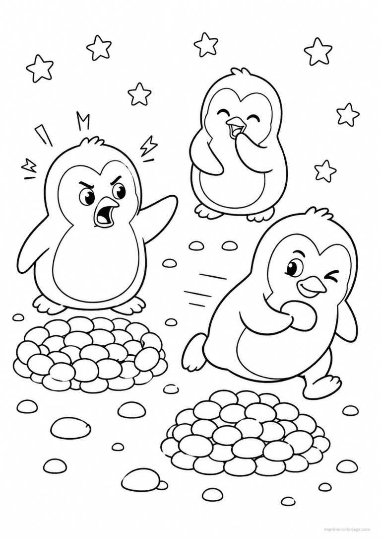 coloriage pingouin cute vole caillou voisin - dessin gratuit &agrave; imprimer