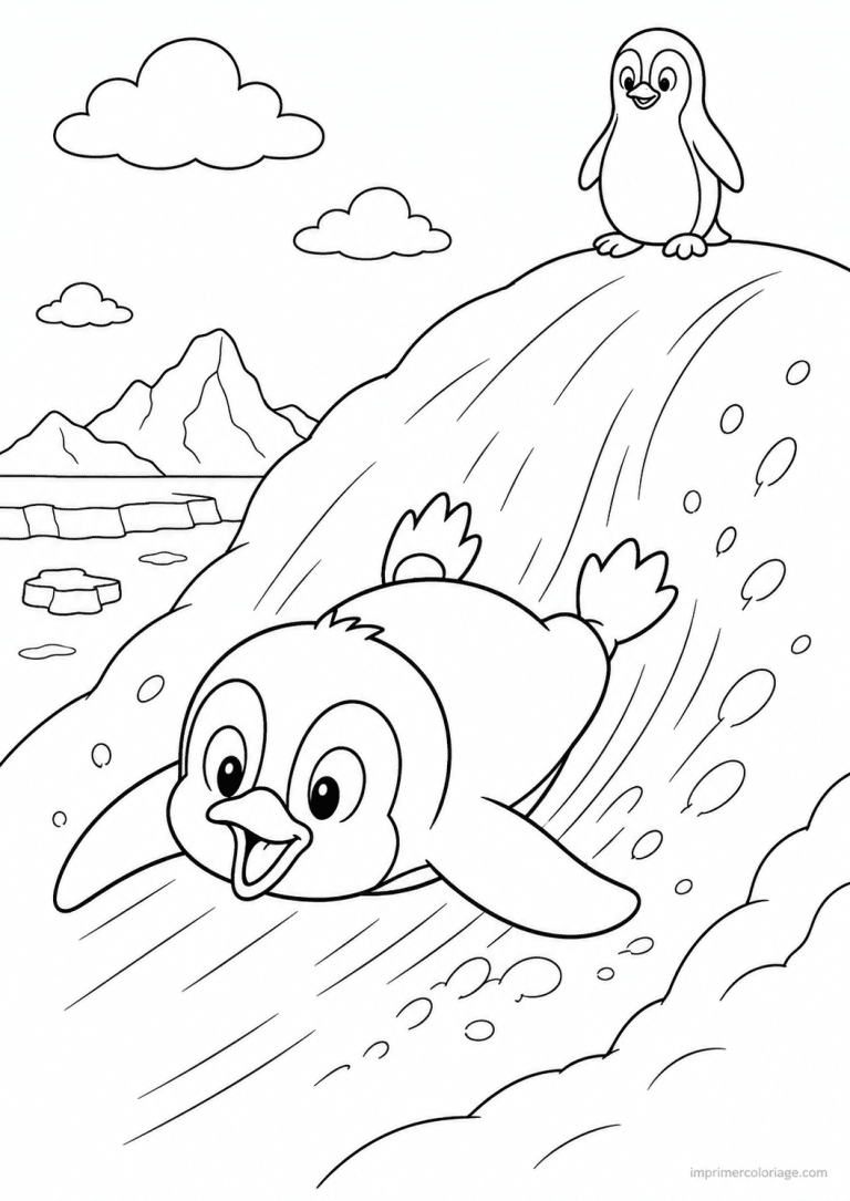 coloriage pingouin descente neige vitesse - dessin gratuit &agrave; imprimer