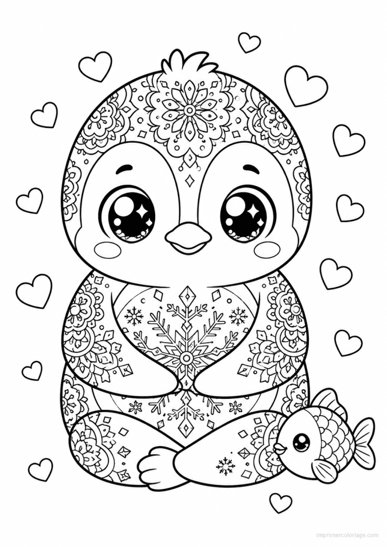 coloriage pingouin kawaii mandala assis - dessin gratuit &agrave; imprimer